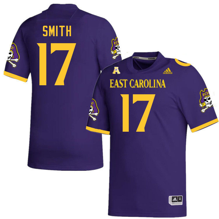 Men #17 Anthony Smith ECU Pirates College Football Jerseys Stitched-Purple